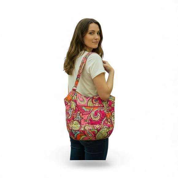 Vera Bradley Quilted Pink Paisley Hobo Bag - Picture 9 of 10